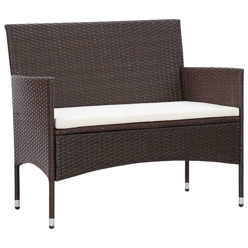 5 pcs conjunto lounge jardim c/ almofadões vime PE castanho