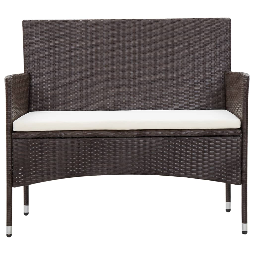 5 pcs conjunto lounge jardim c/ almofadões vime PE castanho