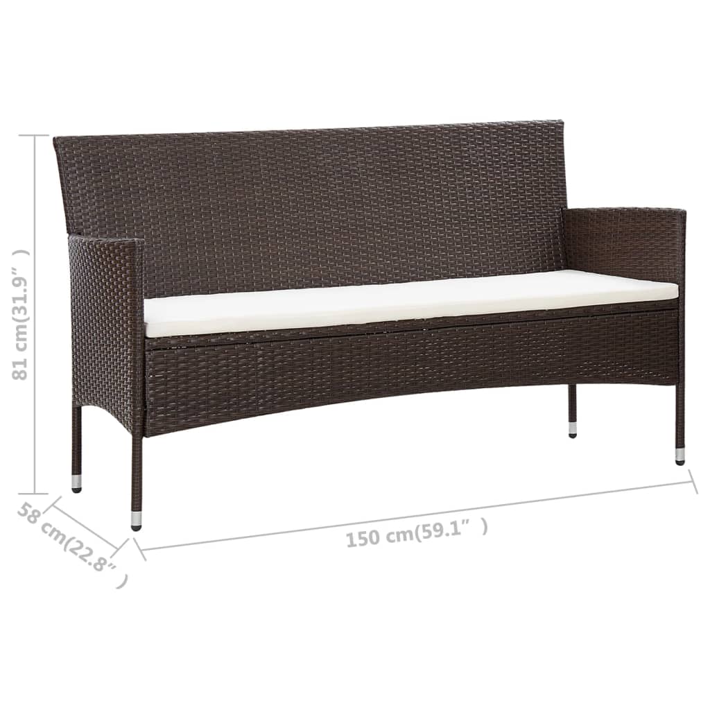 5 pcs conjunto lounge jardim c/ almofadões vime PE castanho