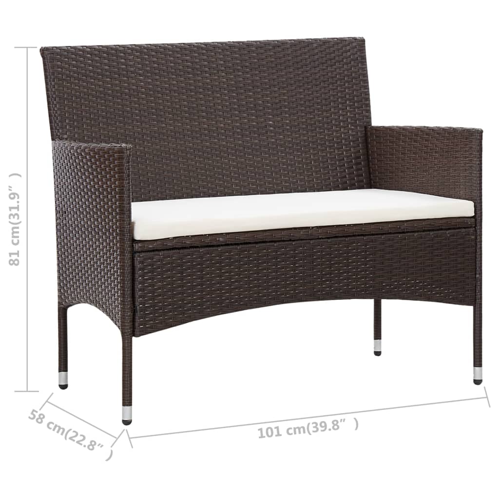 5 pcs conjunto lounge jardim c/ almofadões vime PE castanho