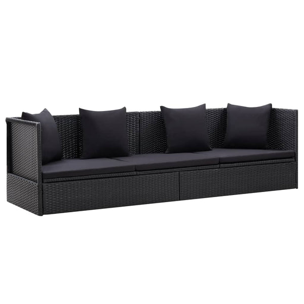 Sofá de jardim com almofadão e almofada vime PE preto