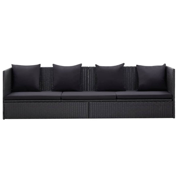 Sofá de jardim com almofadão e almofada vime PE preto