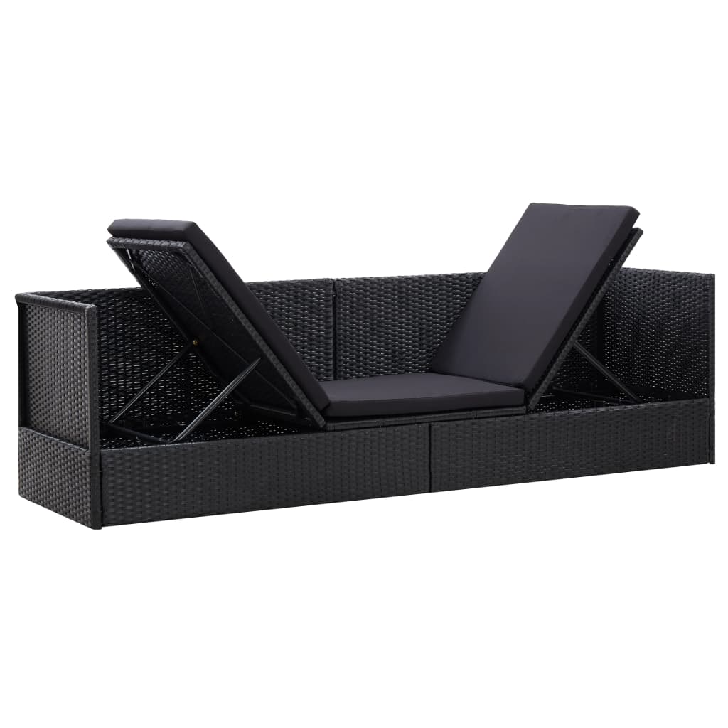 Sofá de jardim com almofadão e almofada vime PE preto