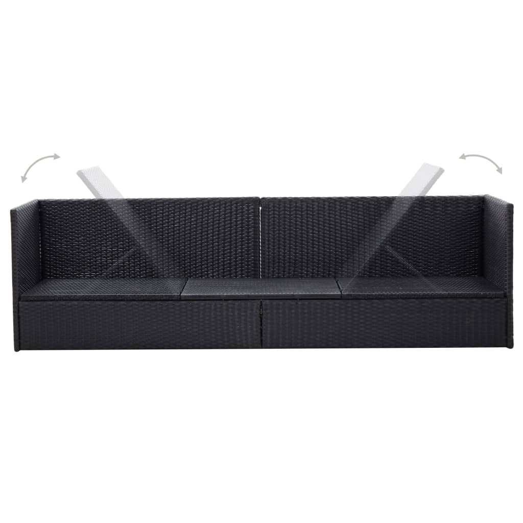 Sofá de jardim com almofadão e almofada vime PE preto