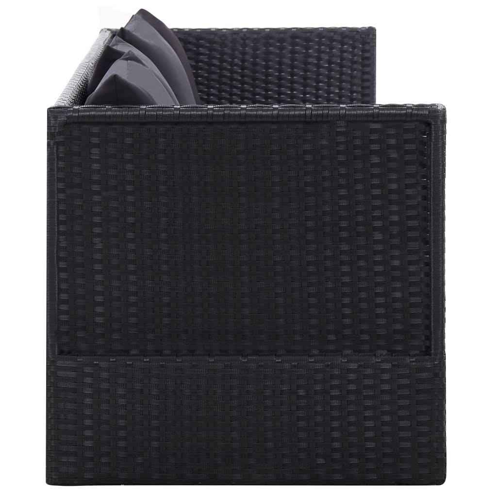 Sofá de jardim com almofadão e almofada vime PE preto