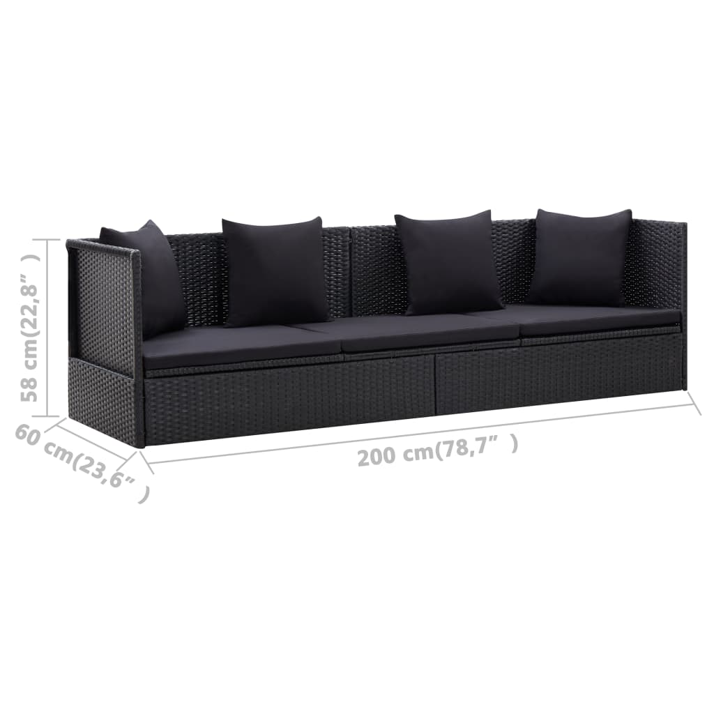 Sofá de jardim com almofadão e almofada vime PE preto