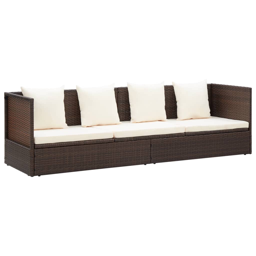 Espreguiçadeira jardim c/ almofadão+almofadas vime PE castanho