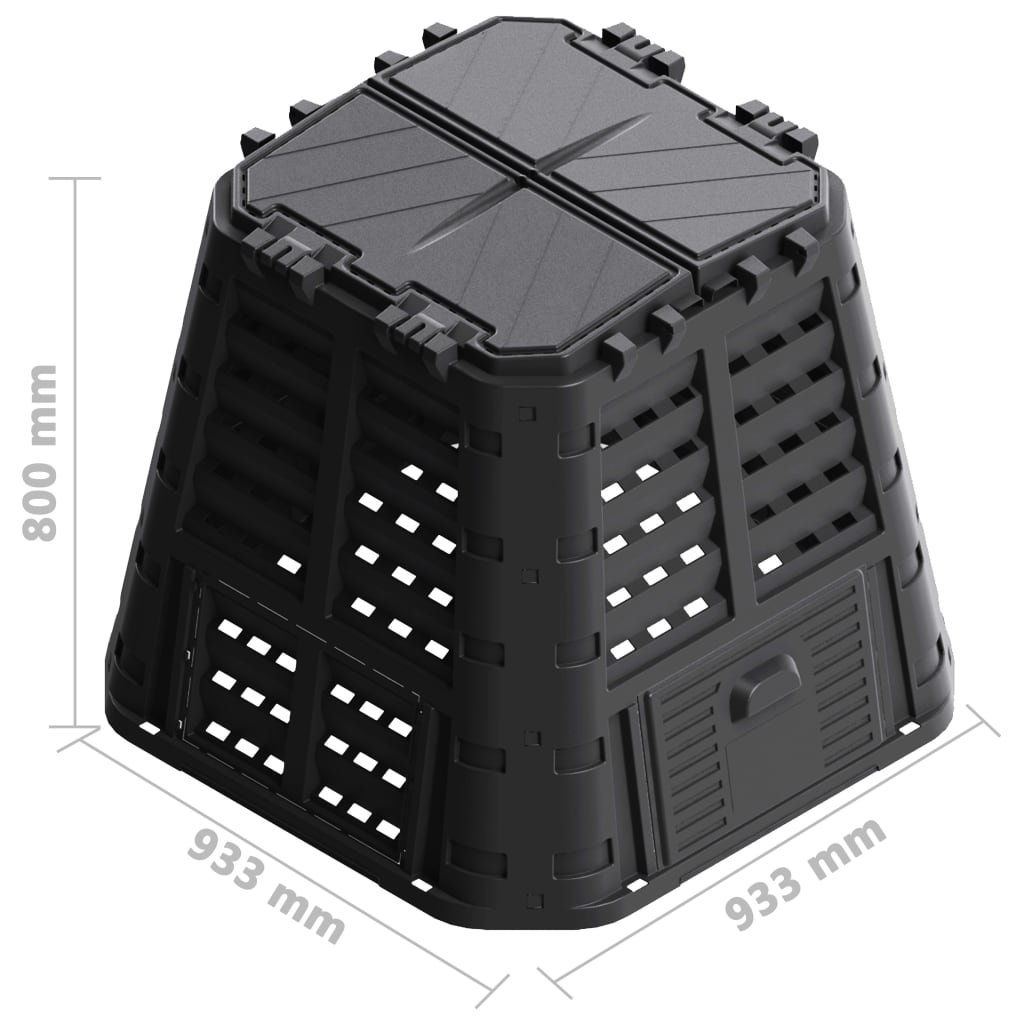 Caixote de compostagem para jardim 93,3x93,3x80 cm 480 L preto