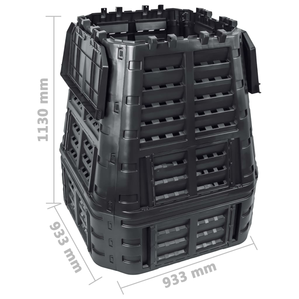 Caixote de compostagem para jardim 93,3x93,3x113 cm 740 L preto