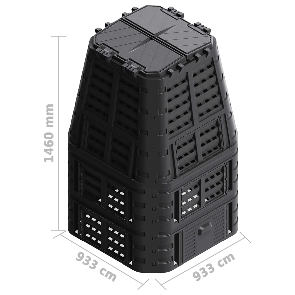 Caixote de compostagem para jardim 93,3x93,3x146 cm 1000 L preto