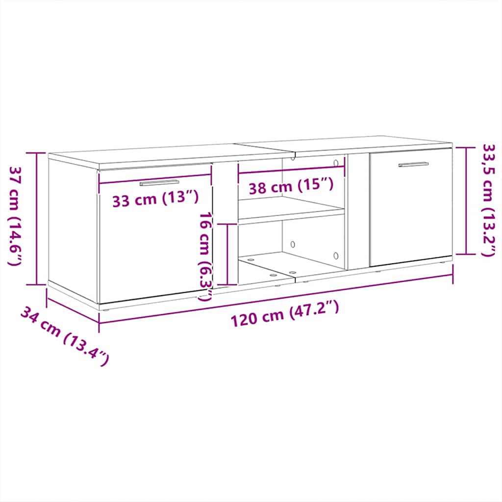 Móvel de TV 120x34x37 cm derivados de madeira branco