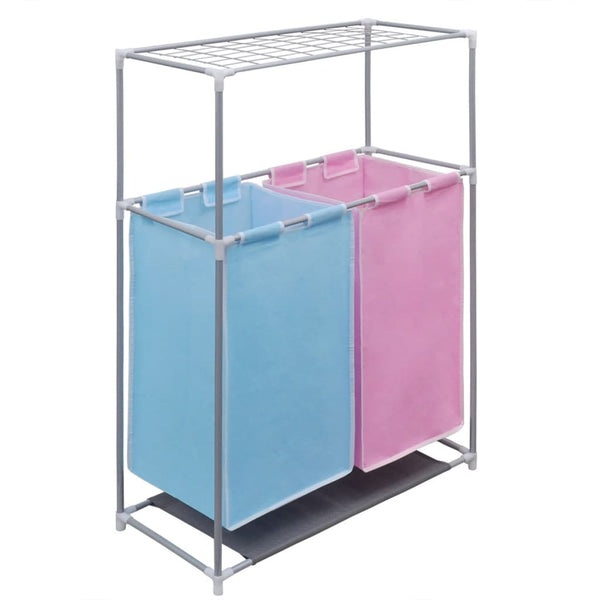 Cestos separadores roupa 2 secções c/ prateleira p/ secar 2 pcs