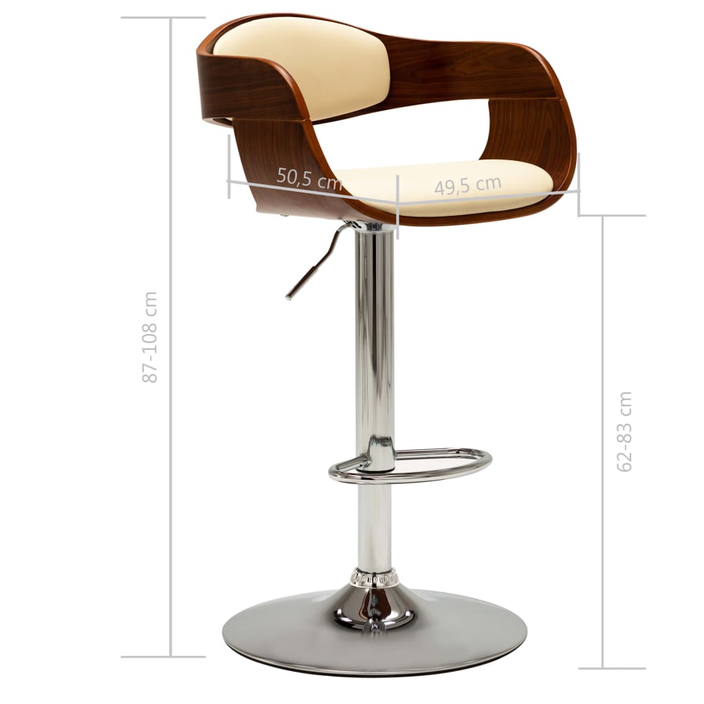 Bancos de bar 2 pcs madeira curvada e couro artificial creme