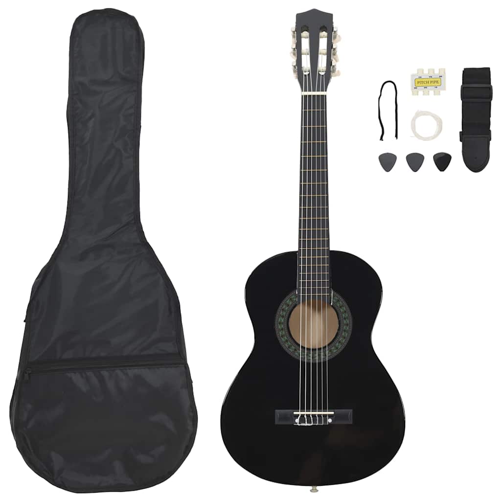 8 pcs conjunto guitarra clássica iniciantes 1/2 34" preto