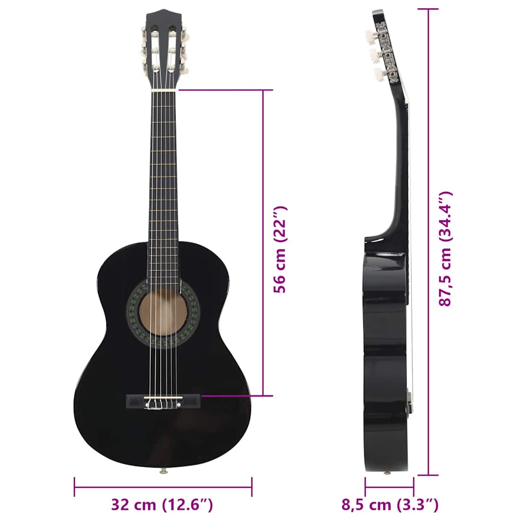 8 pcs conjunto guitarra clássica iniciantes 1/2 34" preto
