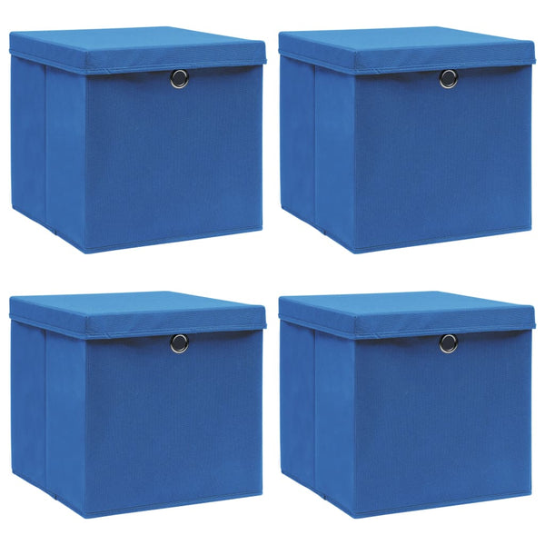 Caixas de arrumação com tampas 4 pcs 32x32x32 cm tecido azul