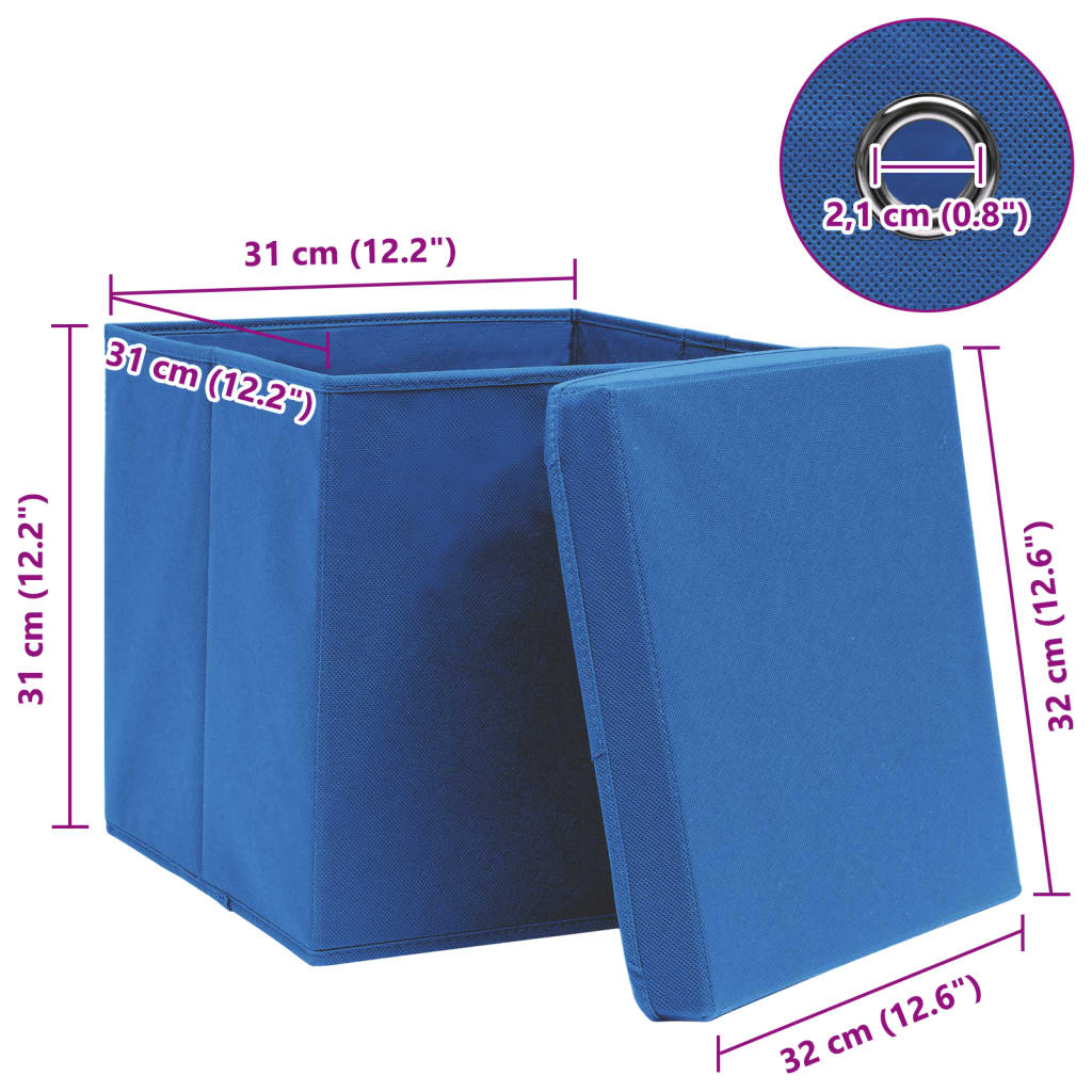 Caixas de arrumação com tampas 10 pcs 32x32x32 cm tecido azul