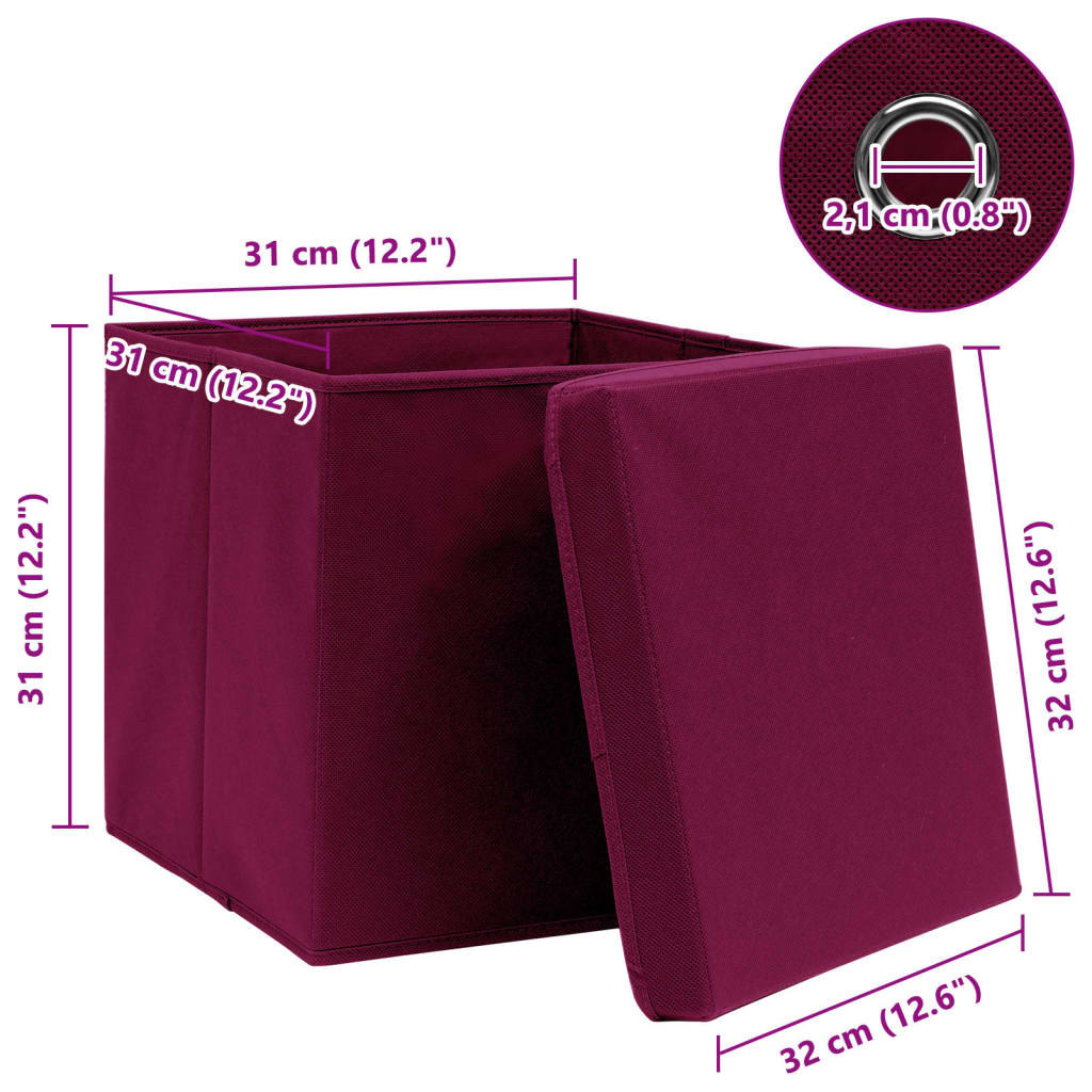 Caixas arrumação c/ tampas 10pcs tecido vermelho escuro