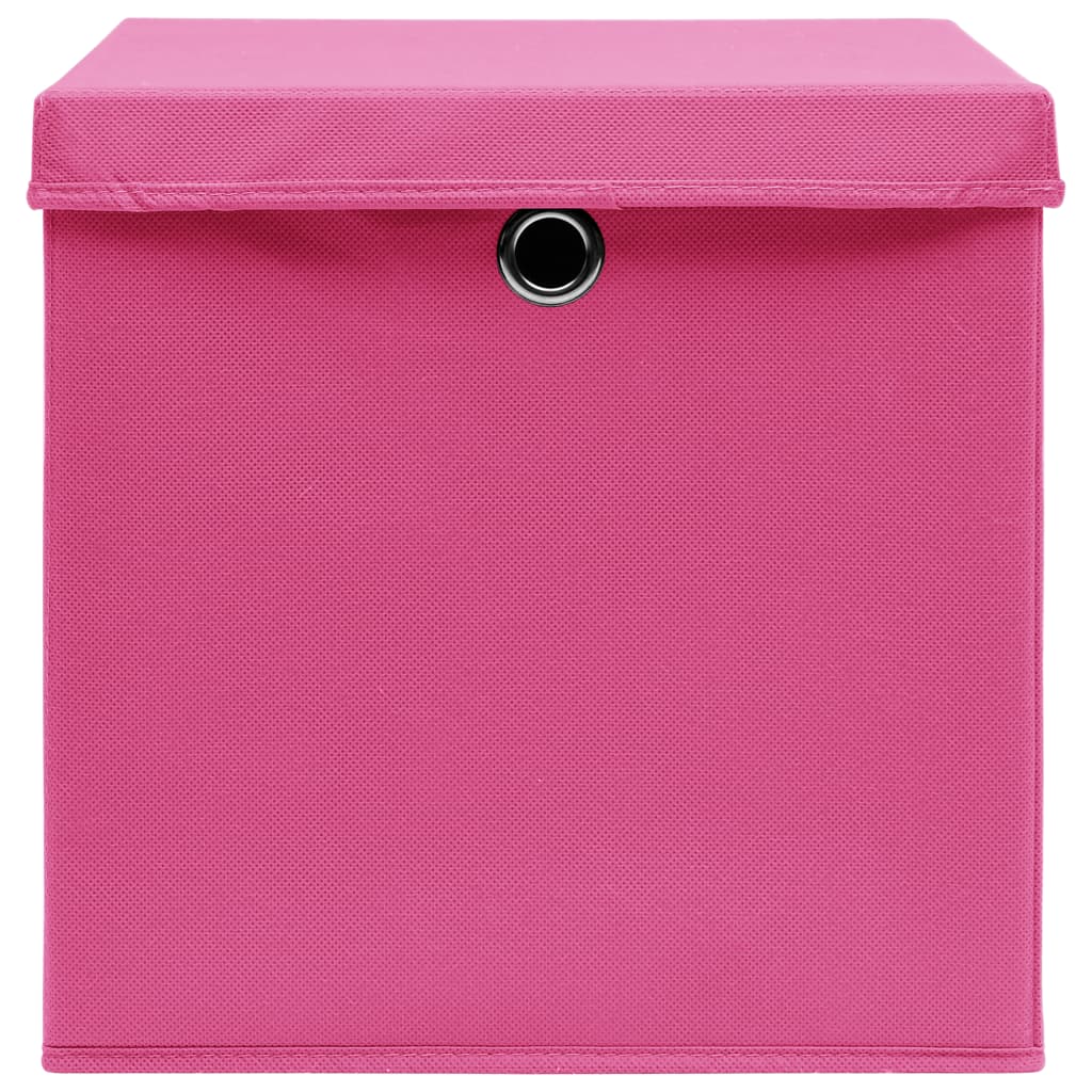 Caixas de arrumação com tampas 4 pcs 32x32x32 cm tecido rosa