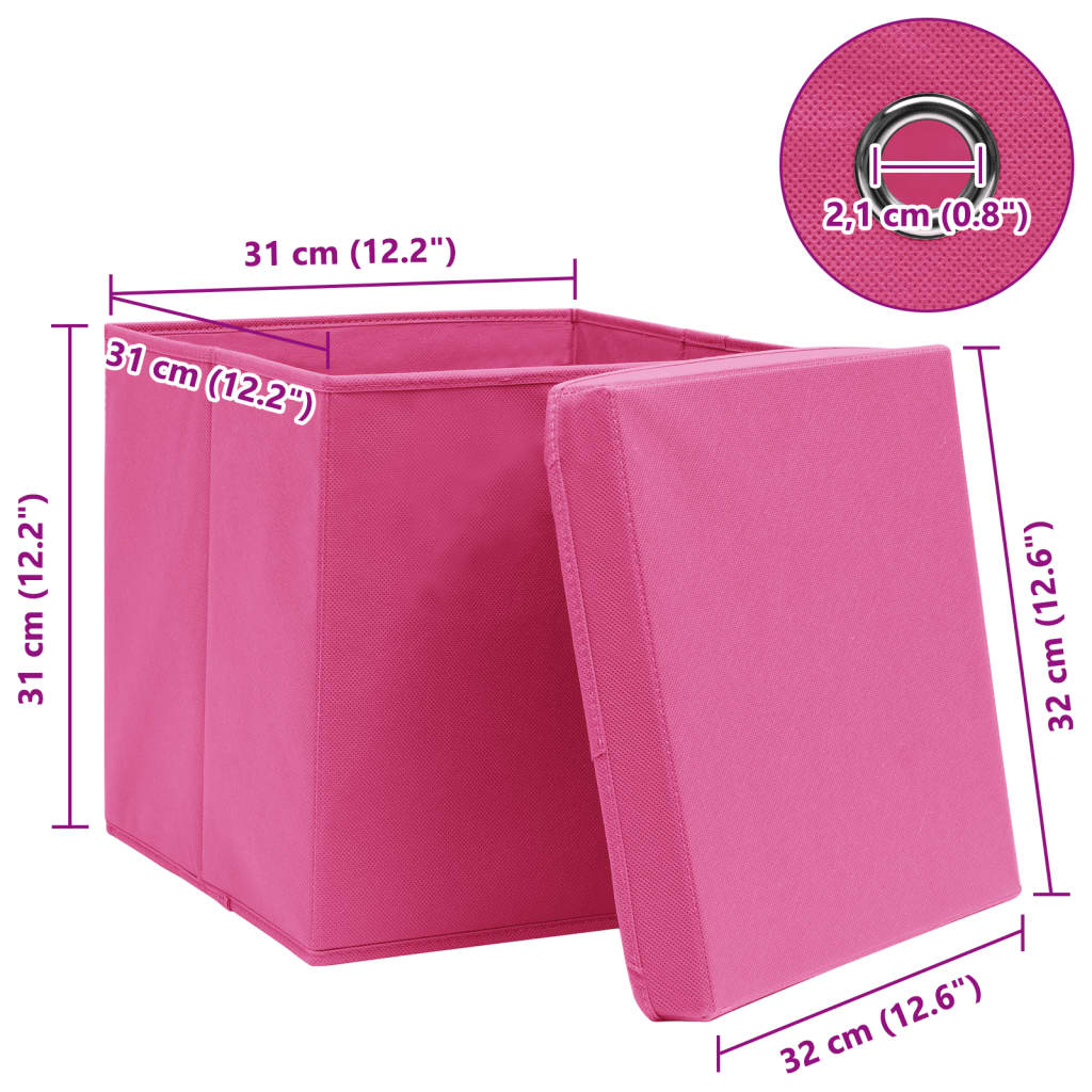 Caixas de arrumação com tampas 4 pcs 32x32x32 cm tecido rosa