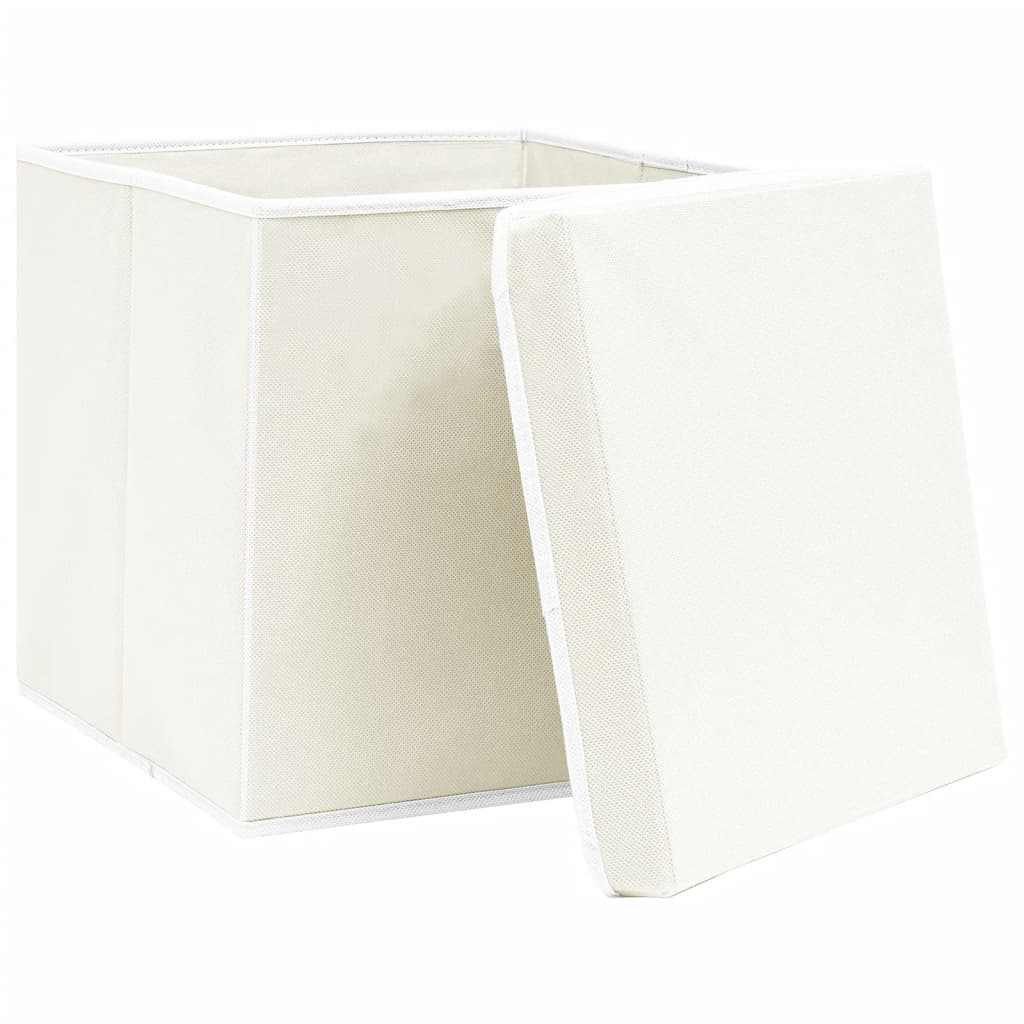 Caixas de arrumação com tampas 4 pcs 32x32x32 cm tecido branco