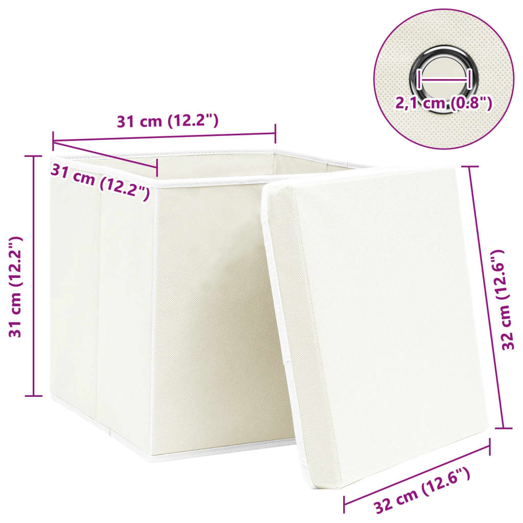 Caixas de arrumação com tampas 4 pcs 32x32x32 cm tecido branco