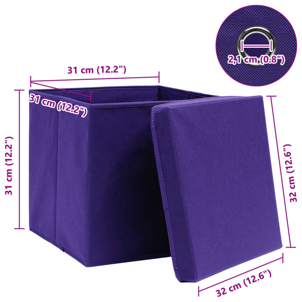 Caixas de arrumação com tampas 4 pcs 32x32x32 cm tecido roxo