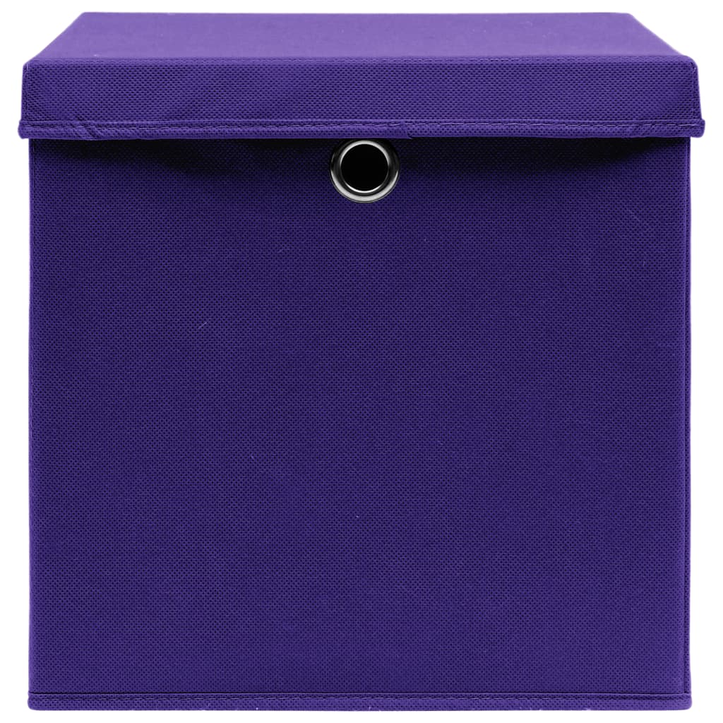 Caixas de arrumação com tampas 10 pcs 32x32x32 cm tecido roxo