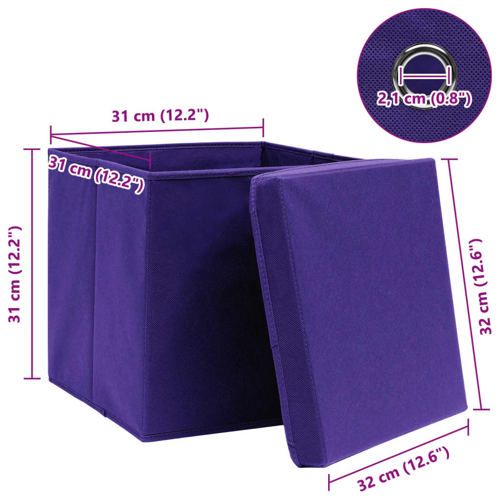 Caixas de arrumação com tampas 10 pcs 32x32x32 cm tecido roxo