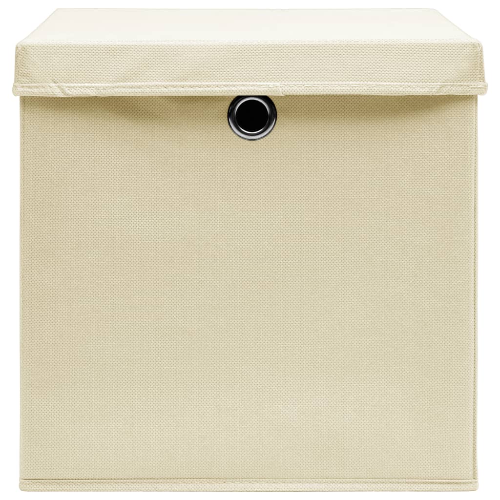 Caixas de arrumação com tampa 10 pcs 32x32x32 cm tecido creme