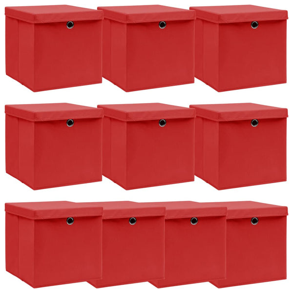 Caixas de arrumação com tampas 10pcs 32x32x32cm tecido vermelho