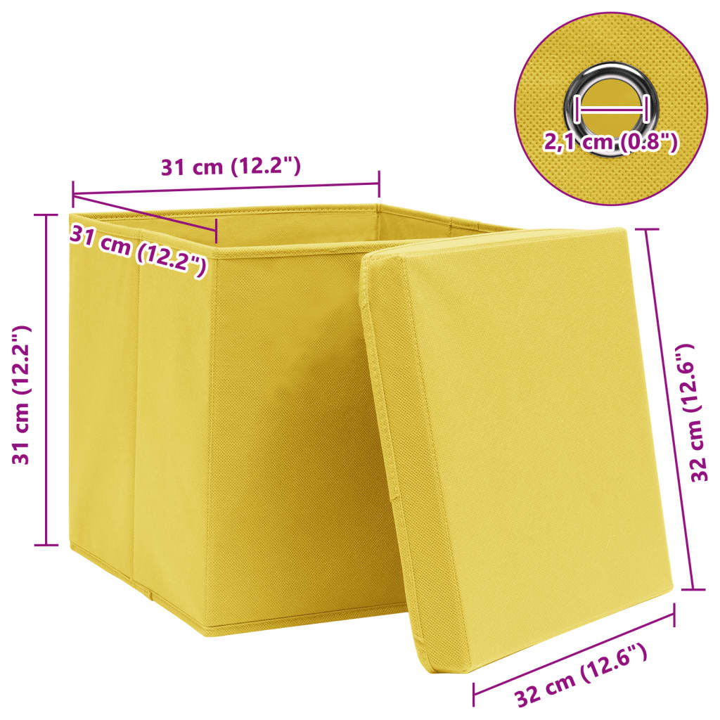 Caixas de arrumação com tampas 4pcs 32x32x32 cm tecido amarelo