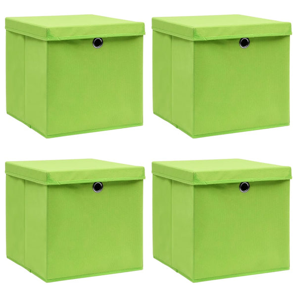 Caixas de arrumação com tampas 4 pcs 32x32x32 cm tecido verde