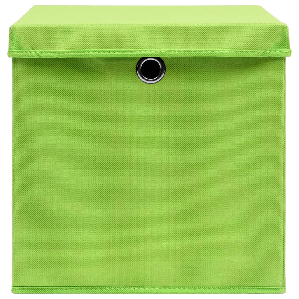 Caixas de arrumação com tampas 10 pcs 32x32x32 cm tecido verde