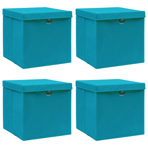 Caixas de arrumação com tampas 4pcs 32x32x32cm tecido azul-bebé