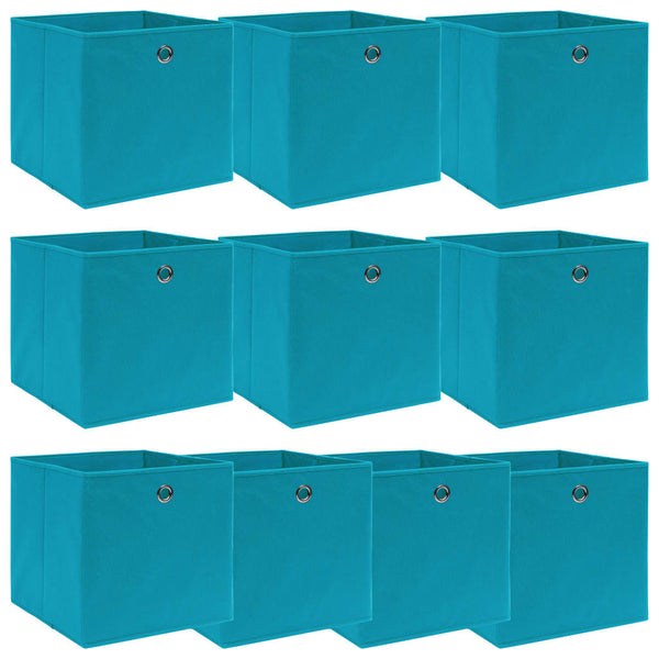 Caixas de arrumação 10 pcs 32x32x32 cm tecido azul-bebé
