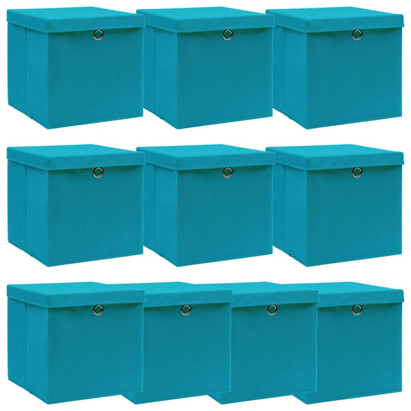 Caixas de arrumação com tampas 10 pcs tecido azul-bebé