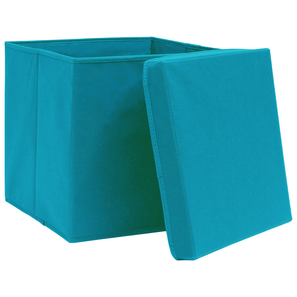 Caixas de arrumação com tampas 10 pcs tecido azul-bebé