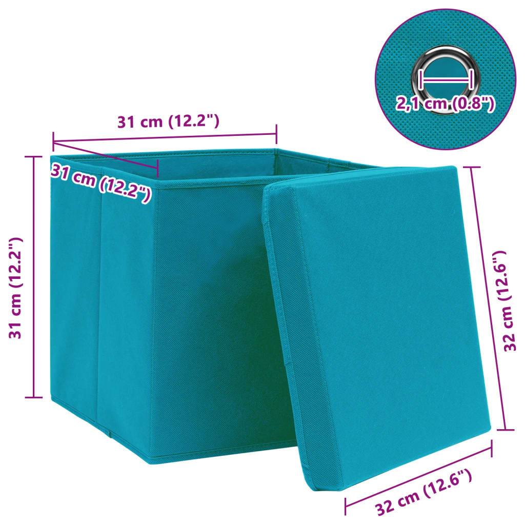 Caixas de arrumação com tampas 10 pcs tecido azul-bebé