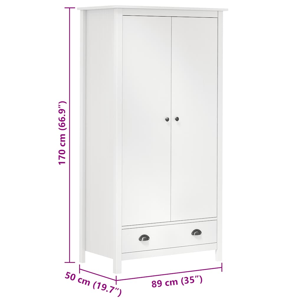Roupeiro 2 portas Hill 89x50x170 cm pinho maciço branco