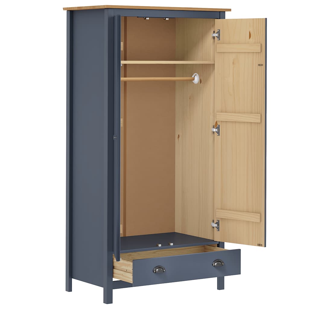 Roupeiro 2 portas Hill 89x50x170 cm pinho maciço cinzento
