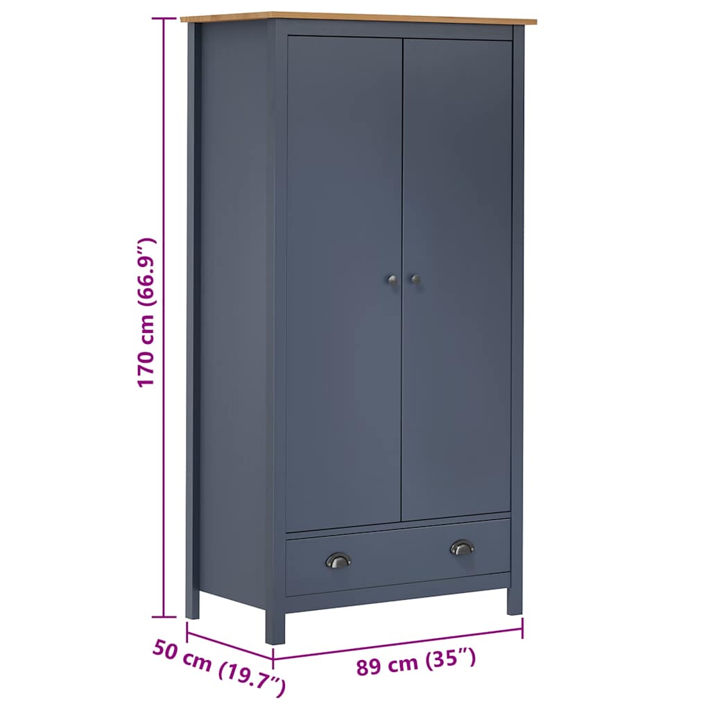 Roupeiro 2 portas Hill 89x50x170 cm pinho maciço cinzento