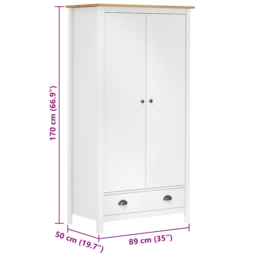 Roupeiro 2 portas Hill 89x50x170 cm pinho maciço branco