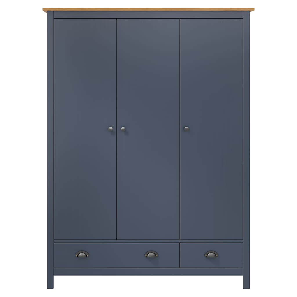 Roupeiro 3 portas Hill 127x50x170cm pinho maciço cinzento