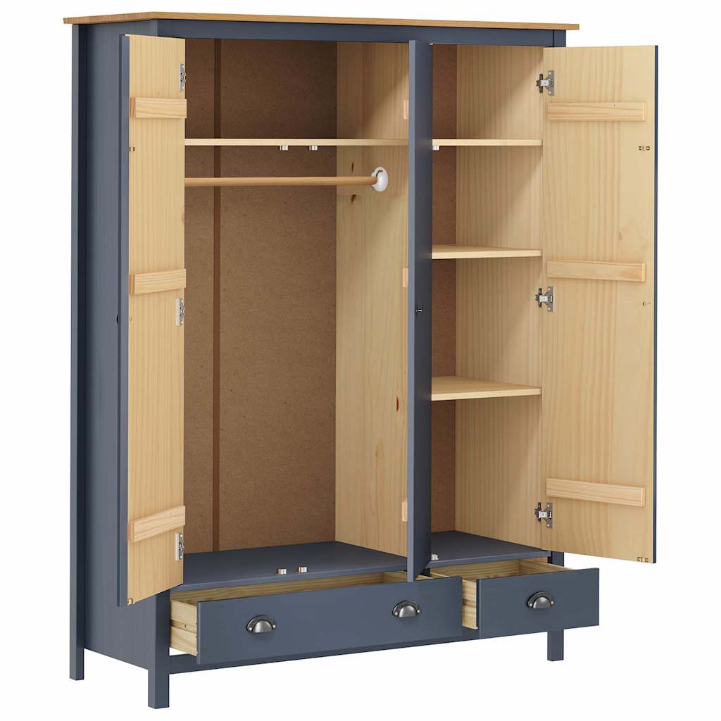 Roupeiro 3 portas Hill 127x50x170cm pinho maciço cinzento