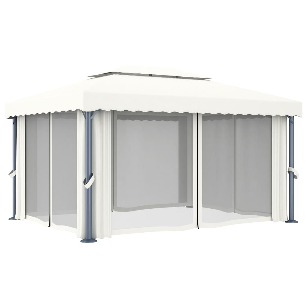 Gazebo com cortina 4x3 m alumínio branco nata
