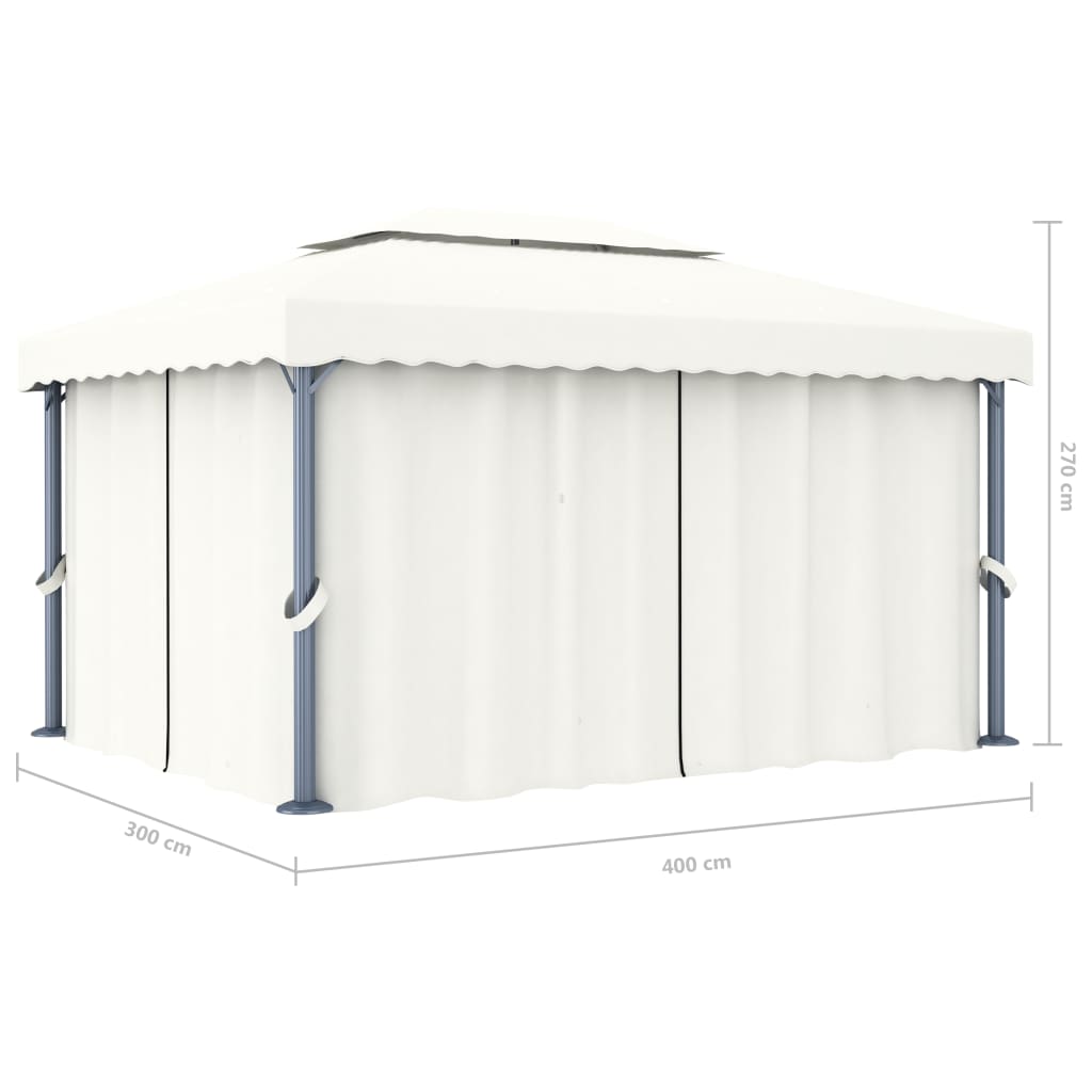 Gazebo com cortina 4x3 m alumínio branco nata
