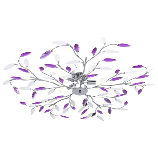 Candeeiro teto braços folhas de cristal acrílico 5 E14 roxo
