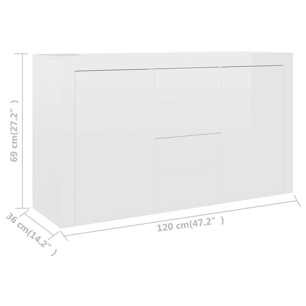 Aparador 120x36x69 cm derivados de madeira branco brilhante