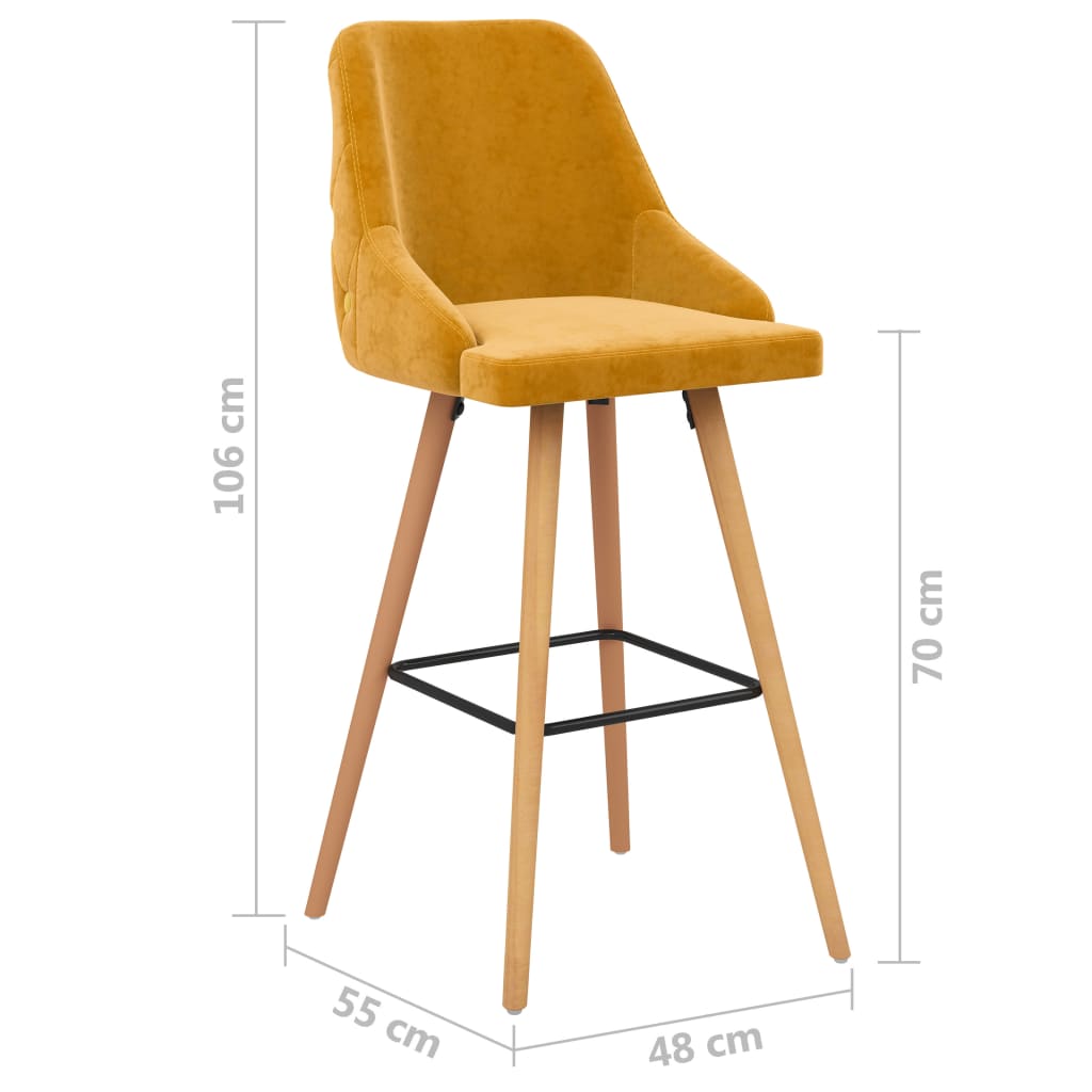 Bancos de bar 2 pcs veludo amarelo